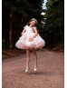 Pink 3D Flower Lace Organza Short Flower Girl Dress